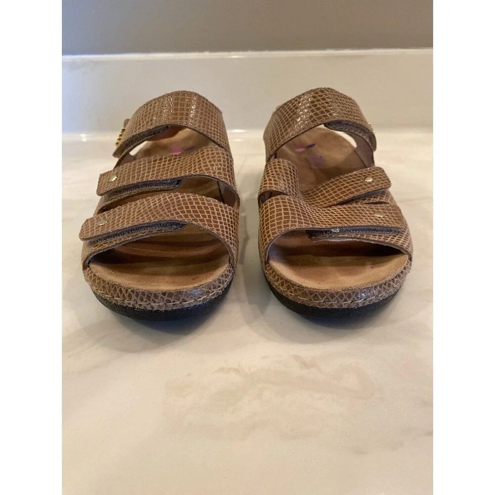 Helle Spain Leather Comfort Sandals Tan Strappy Wedge Slingback Size 9 EUC‎